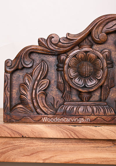 Wooden Chanku Nama Chakra Floral Design Horizontal Hooks Fixed Wax Brown Wall Panel 30"