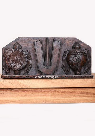 Light Weight Simple Home and Pooja Room Decoration Chanku Nama Chakra Wax Brown Wooden Wall Mount 15"