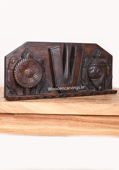 Light Weight Simple Home and Pooja Room Decoration Chanku Nama Chakra Wax Brown Wooden Wall Mount 15"
