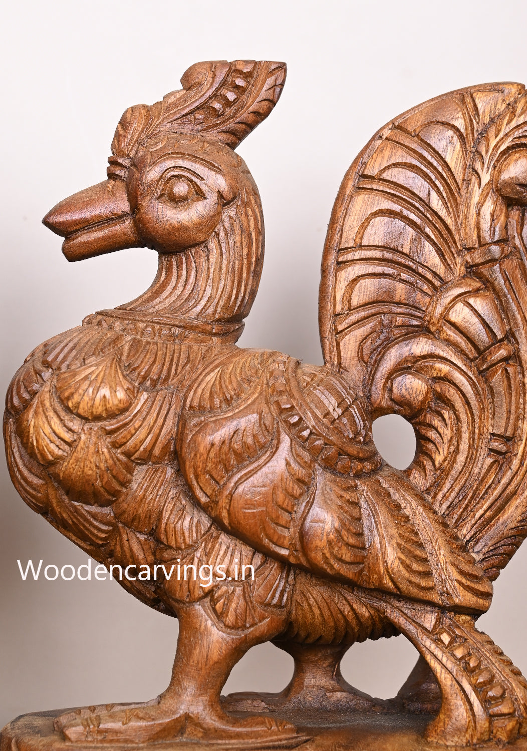 Beautiful Handmade Art Work of Hamsa Bird (Annapakshi) Wooden Wax Brown Finishing Sculpture 13"