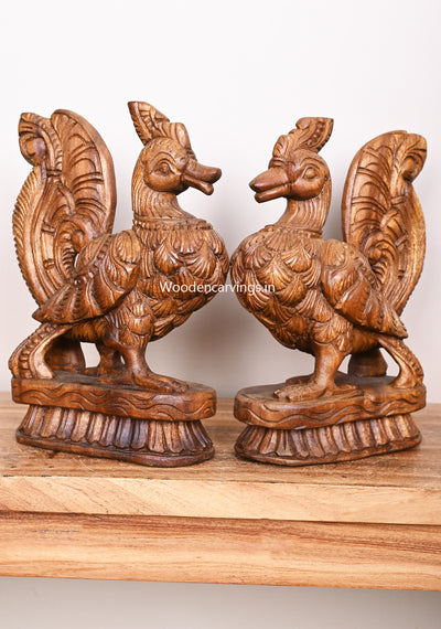 Beautiful Handmade Art Work of Hamsa Bird (Annapakshi) Wooden Wax Brown Finishing Sculpture 13"