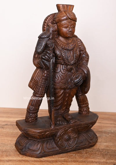 Standing Lord Muruga Holding Velayutha Light Weight Cute Small Pooja Room Decor Wax Brown Sculpture 13"