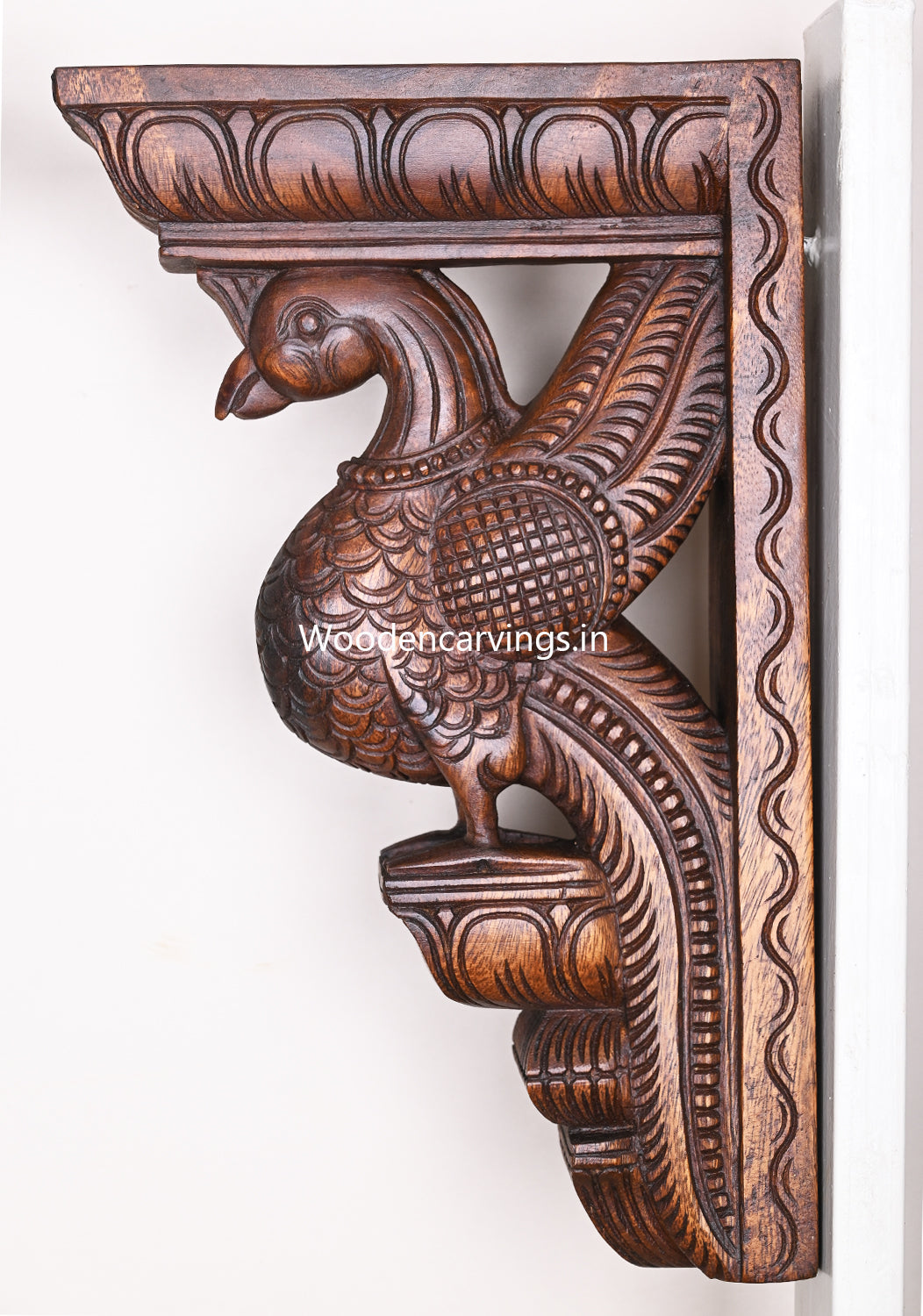 Parrots Ready to Fly on Sky Handcraft Beautiful Wax Brown Finishing Wooden Wall Brackets 16"