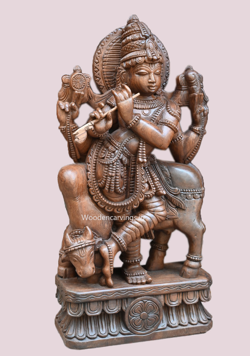 Fluting Shri Gopal Krishna Standing  Wooden Home Decor Sculpture 36"