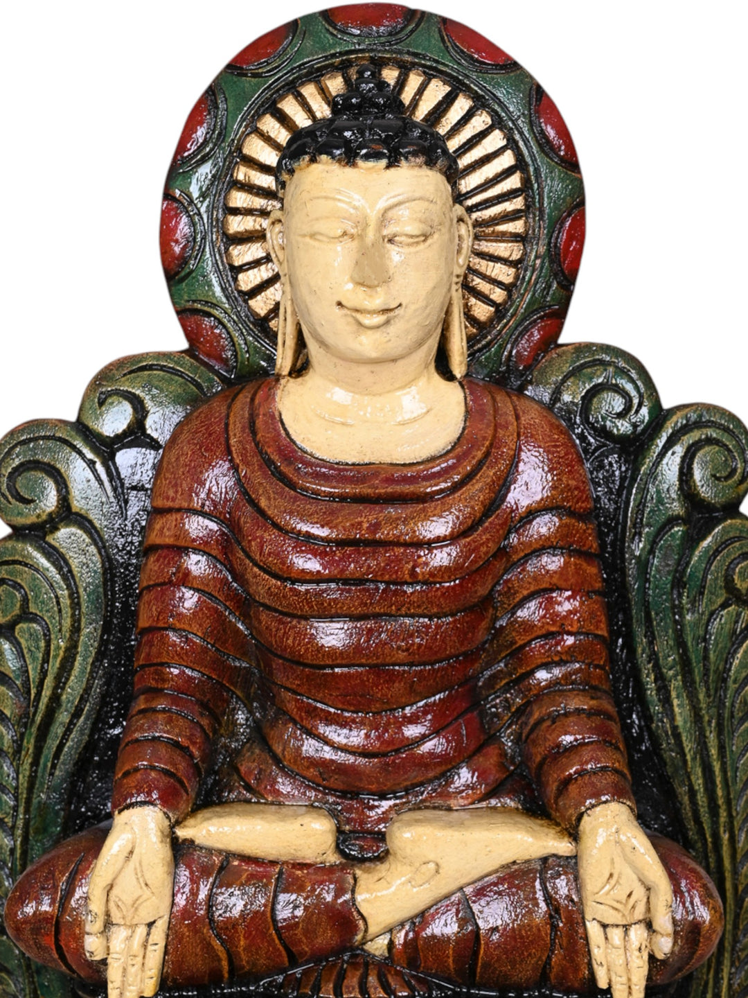 Lord Buddha Calmly Seated on Petal Lotus Bhumisparsha Mudra Handcrafted Wooden Light Weight Sculpture 18"