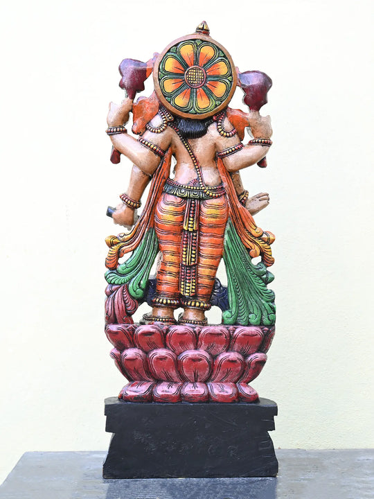 Wooden Sivagami Devi & Lakshmi Blessing Double Petal Lotus – 47"