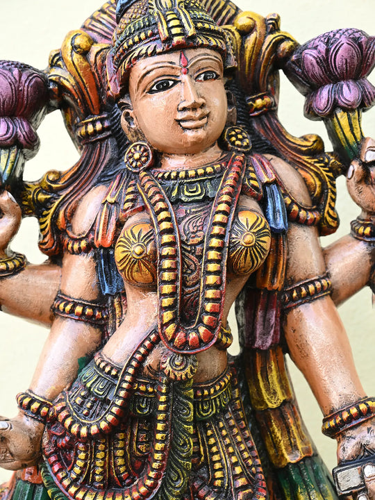 Wooden Sivagami Devi & Lakshmi Blessing Double Petal Lotus – 47"