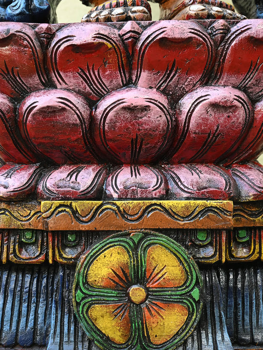 Wooden Sivagami Devi & Lakshmi Blessing Double Petal Lotus – 47"