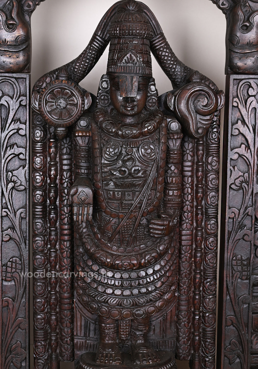 Base, Pillar, With Arch Lord Tirupathy Venkatajalapathy Standing Wooden Auspicious Beautiful Sculpture 43.5"