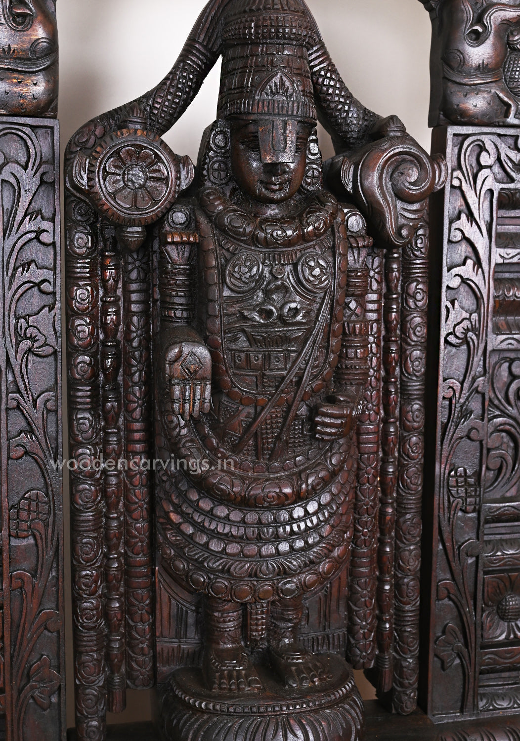 Base, Pillar, With Arch Lord Tirupathy Venkatajalapathy Standing Wooden Auspicious Beautiful Sculpture 43.5"