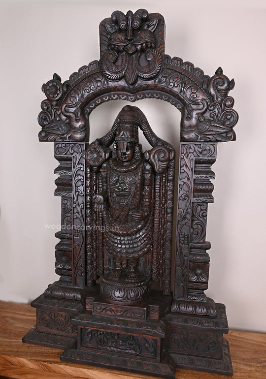 Base, Pillar, With Arch Lord Tirupathy Venkatajalapathy Standing Wooden Auspicious Beautiful Sculpture 43.5"
