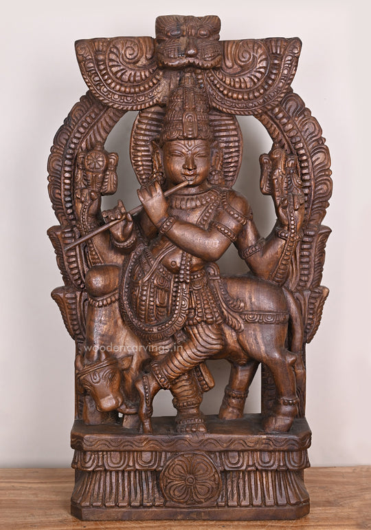 Lord Krishna Standing wooden Sculpture