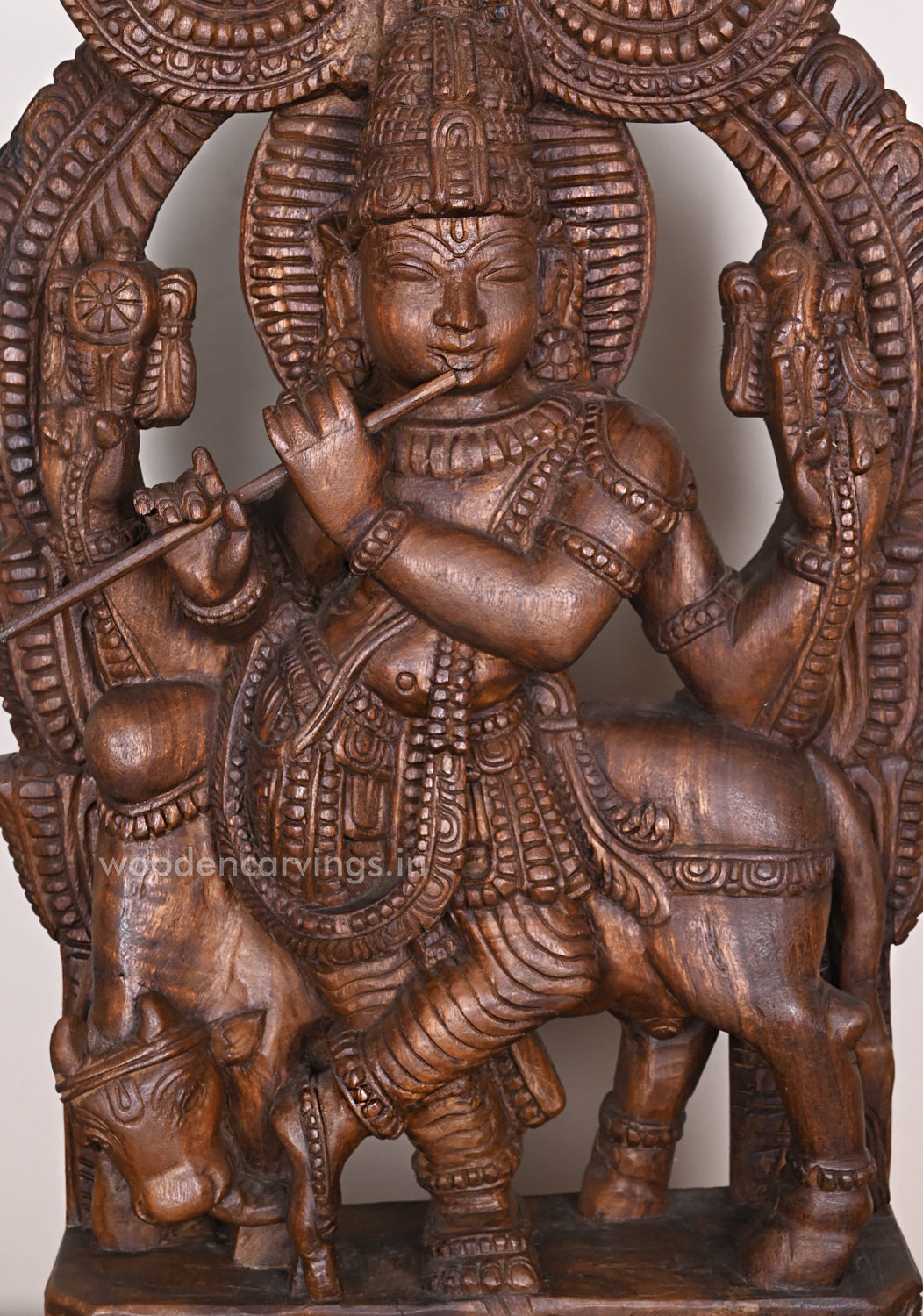 Lord Krishna Standing wooden Sculpture 36.5"
