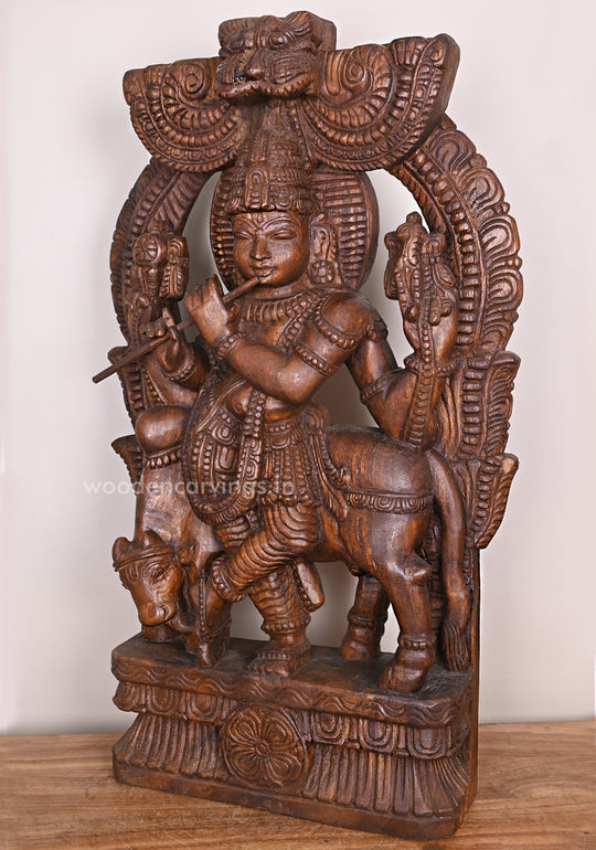 Lord Krishna Standing wooden Sculpture 36.5"