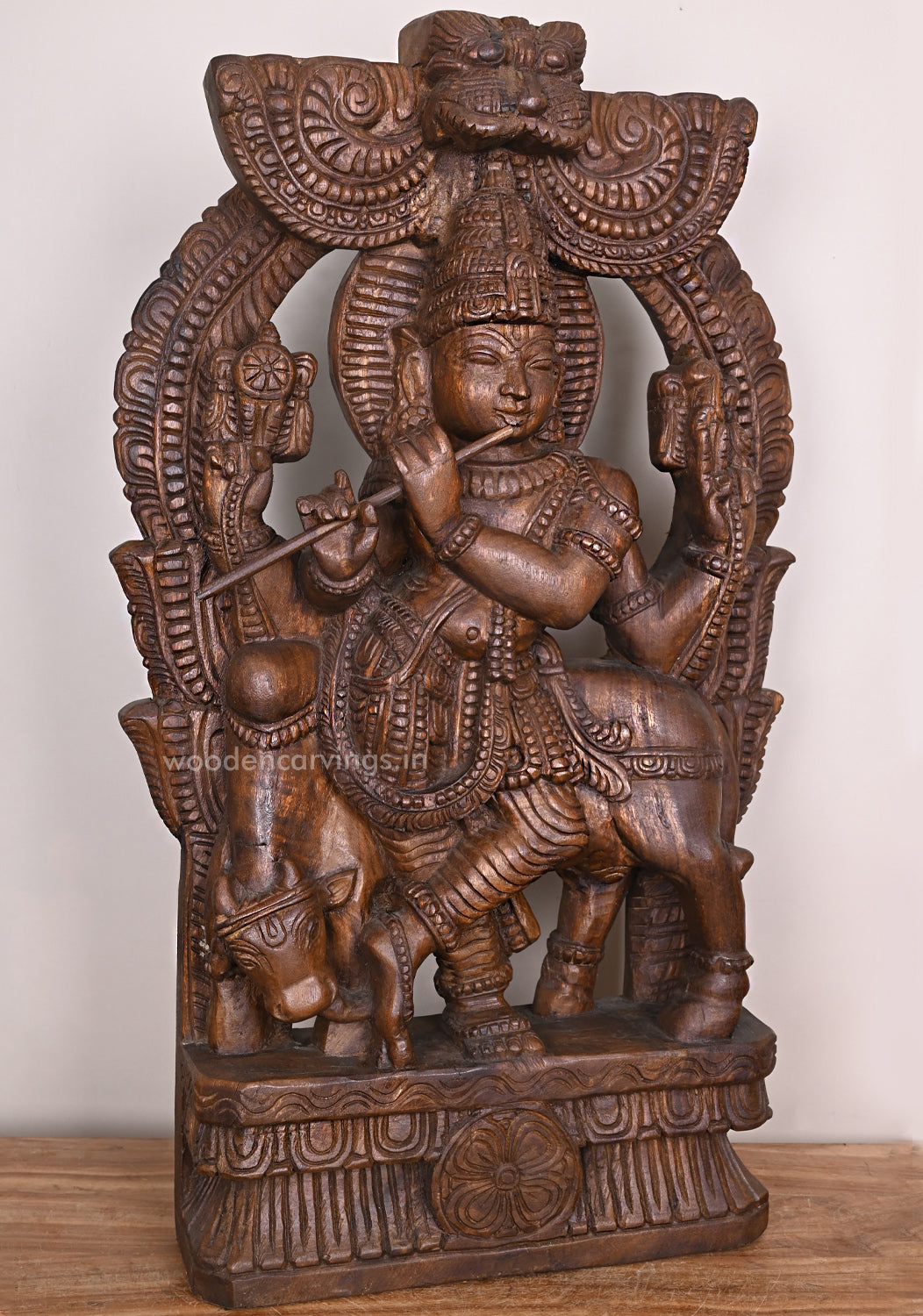 Lord Krishna Standing wooden Sculpture 36.5"