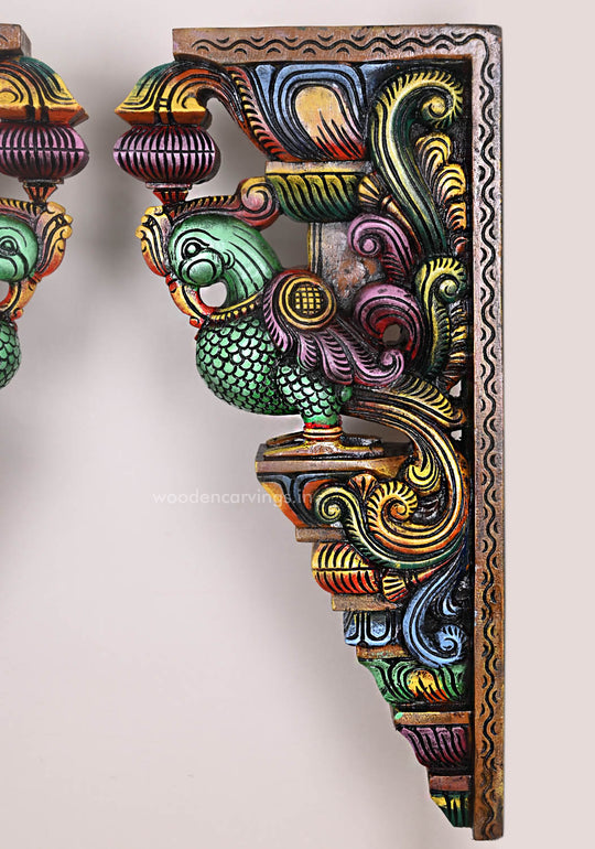 For Gifting and Home Decoration Purpose Realistic Green Coloured Hooks Fixed Wooden Wall Brackets 23"