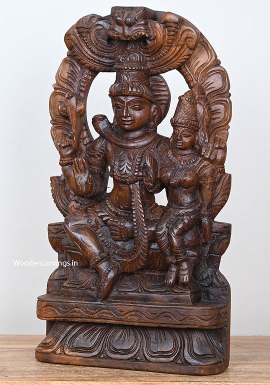 Wooden Lord Mahadev & Goddess Parvathi Kirthimukh Sculpture 18"