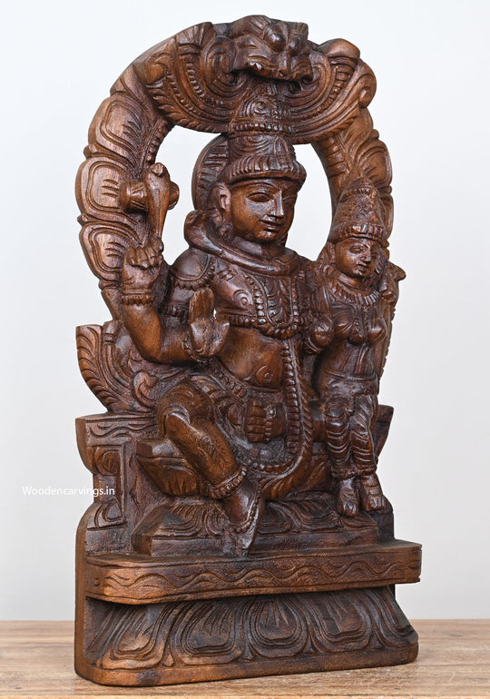 Wooden Lord Mahadev & Goddess Parvathi Kirthimukh Sculpture 18"