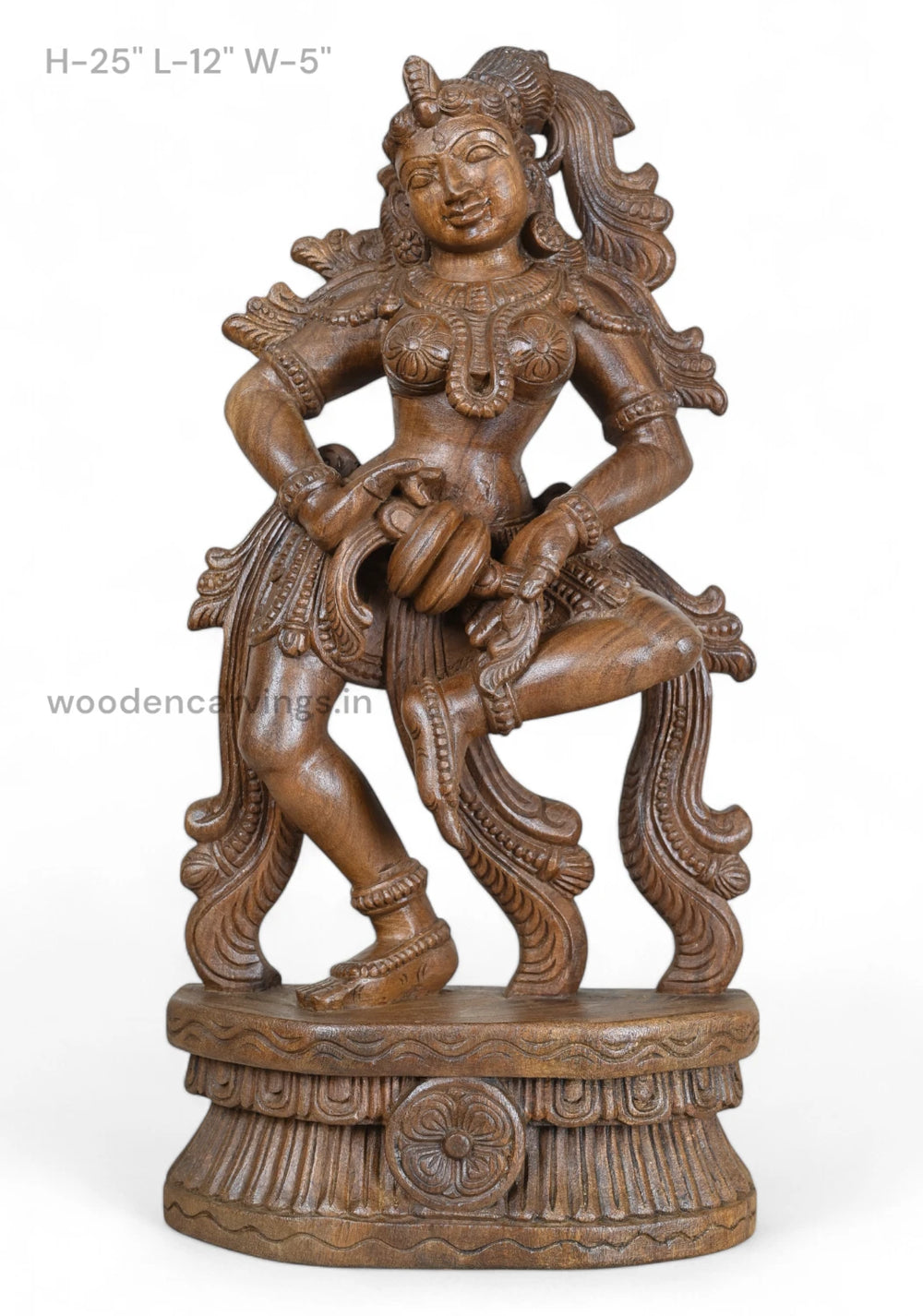 Elegant Standing Apsara Wood Sculpture 25"