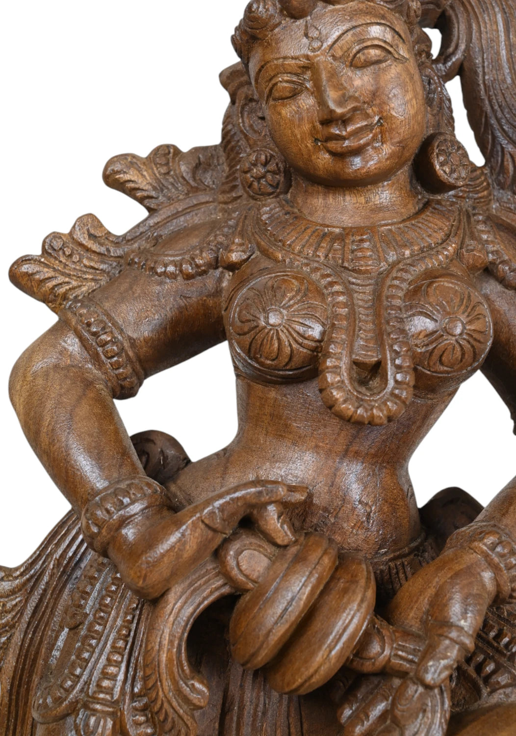 Elegant Standing Apsara Wood Sculpture 25"