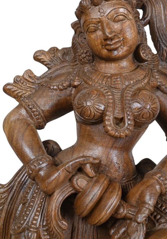 Elegant Standing Apsara Wood Sculpture 25"