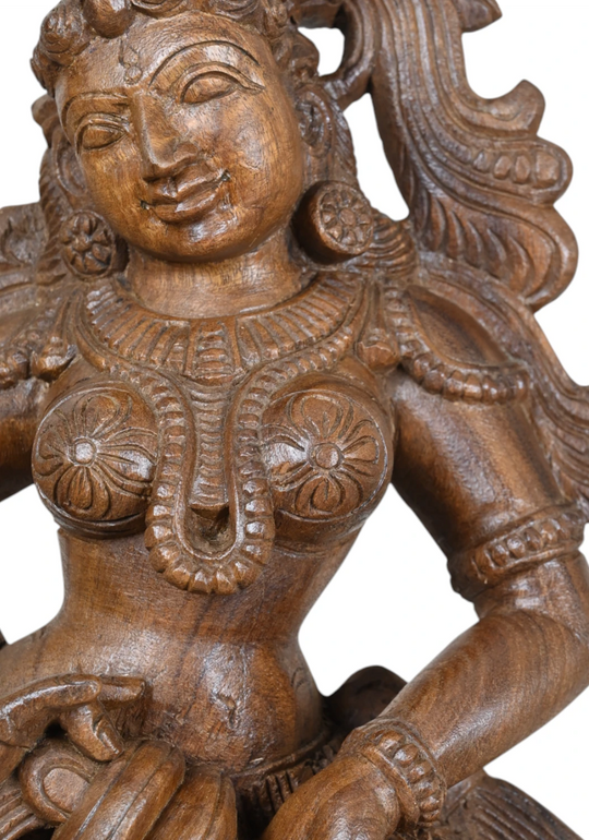 Elegant Standing Apsara Wood Sculpture 25"