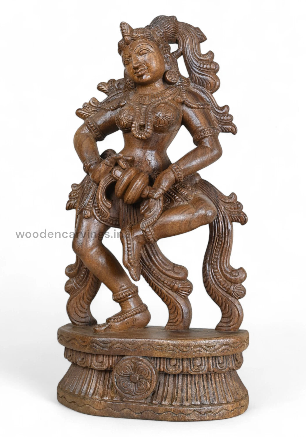 Elegant Standing Apsara Wood Sculpture 25"