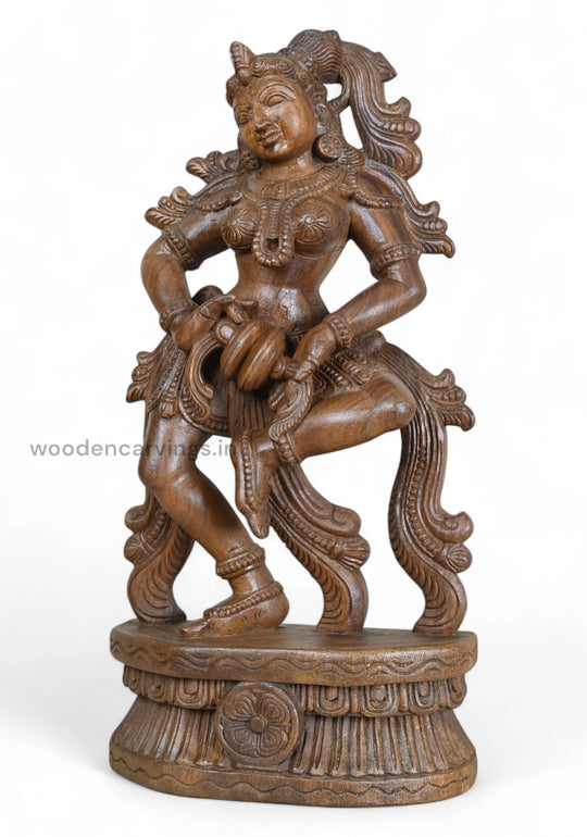 Elegant Standing Apsara Wood Sculpture 25"