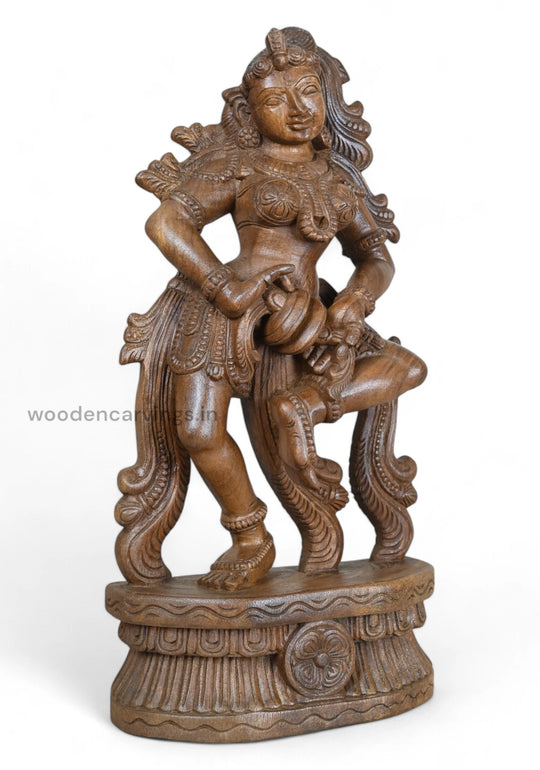 Elegant Standing Apsara Wood Sculpture 25"