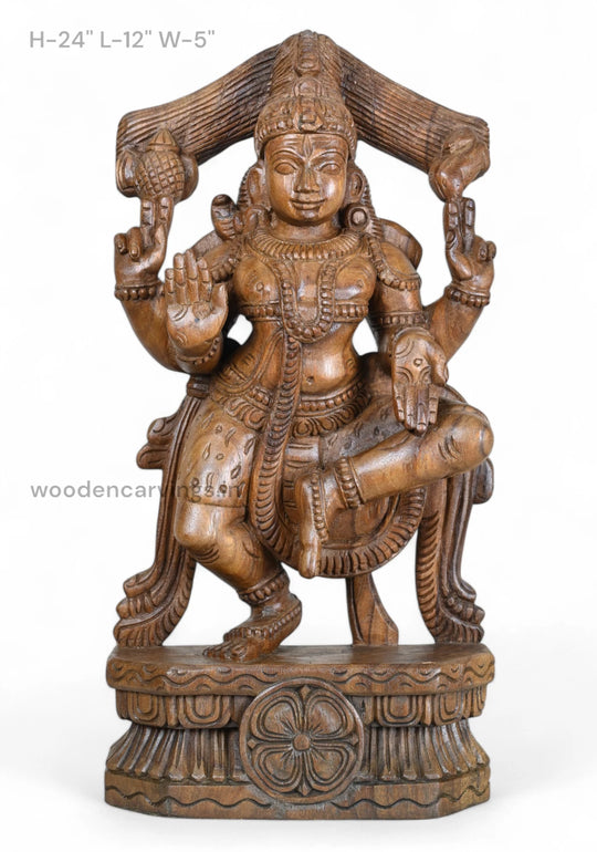Wood Blessing Lord Shiva Standing Sculpture 24"