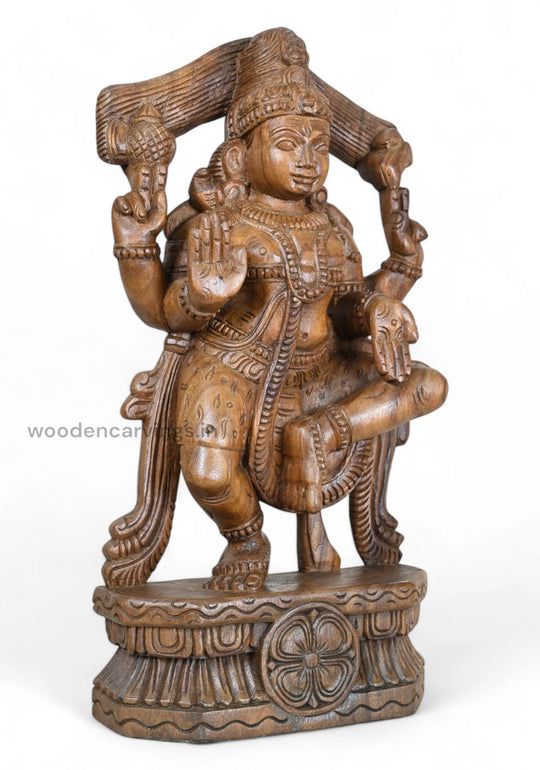 Wood Blessing Lord Shiva Standing Sculpture 24"