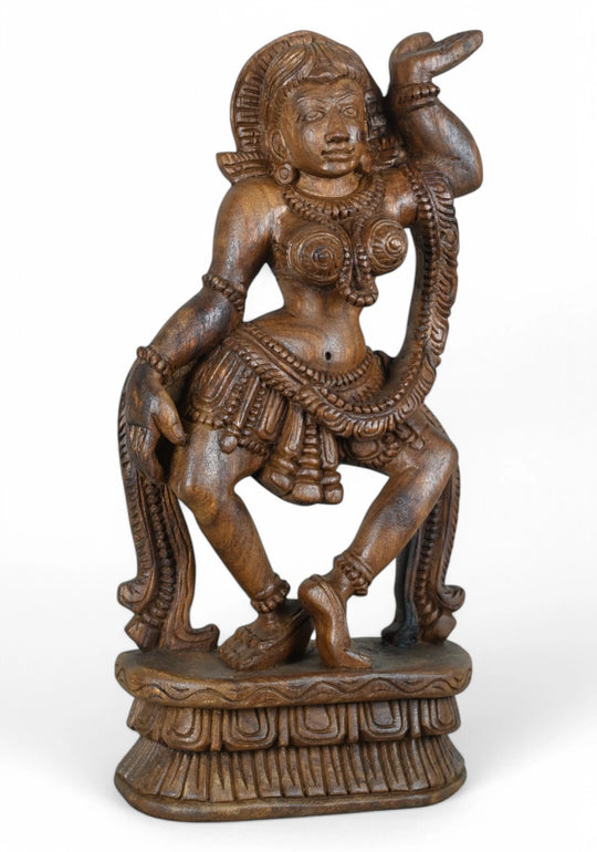 Ethereal Dancing Apsara Goddess – 18" Wooden Carving