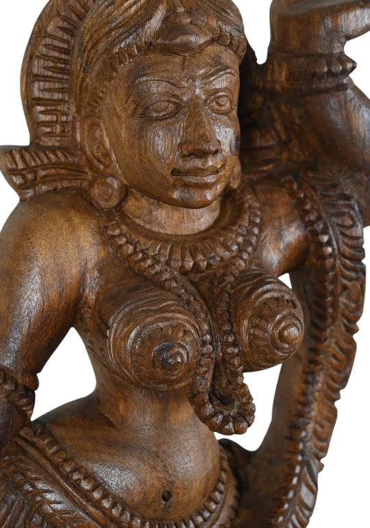 Ethereal Dancing Apsara Goddess – 18" Wooden Carving