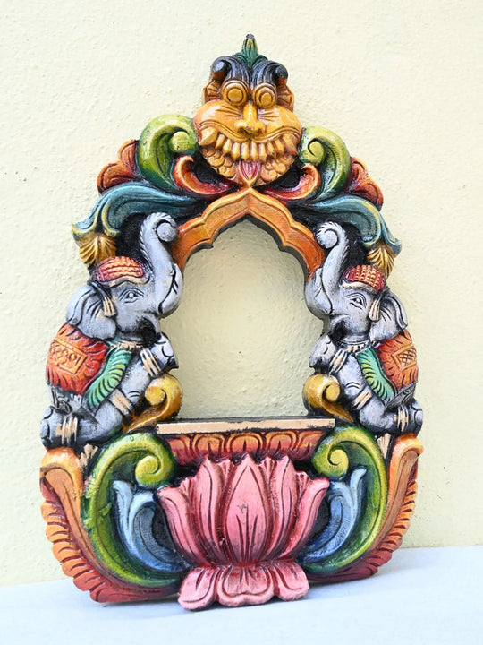 Painted Yalli Elepahat Twin Candle Stand-18"