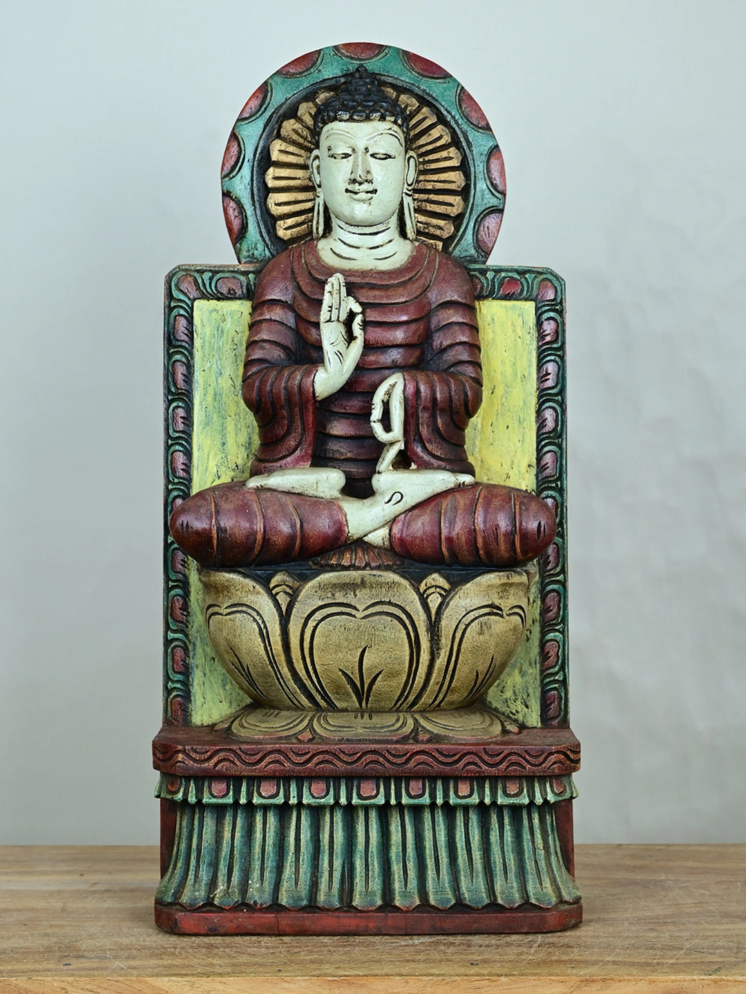 Wooden Seated Buddha in Padmasana on Lotus