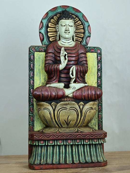 Wooden Seated Buddha in Padmasana on Lotus-24"