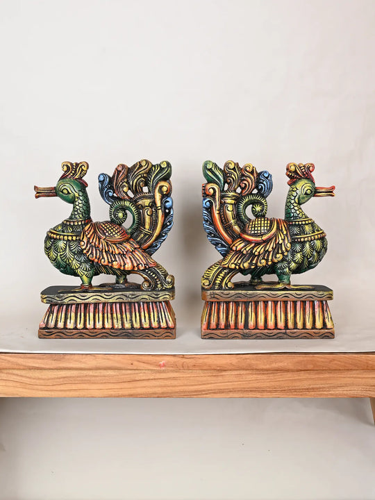 Vibrant Colored Pair of Hamsa Birds 15"