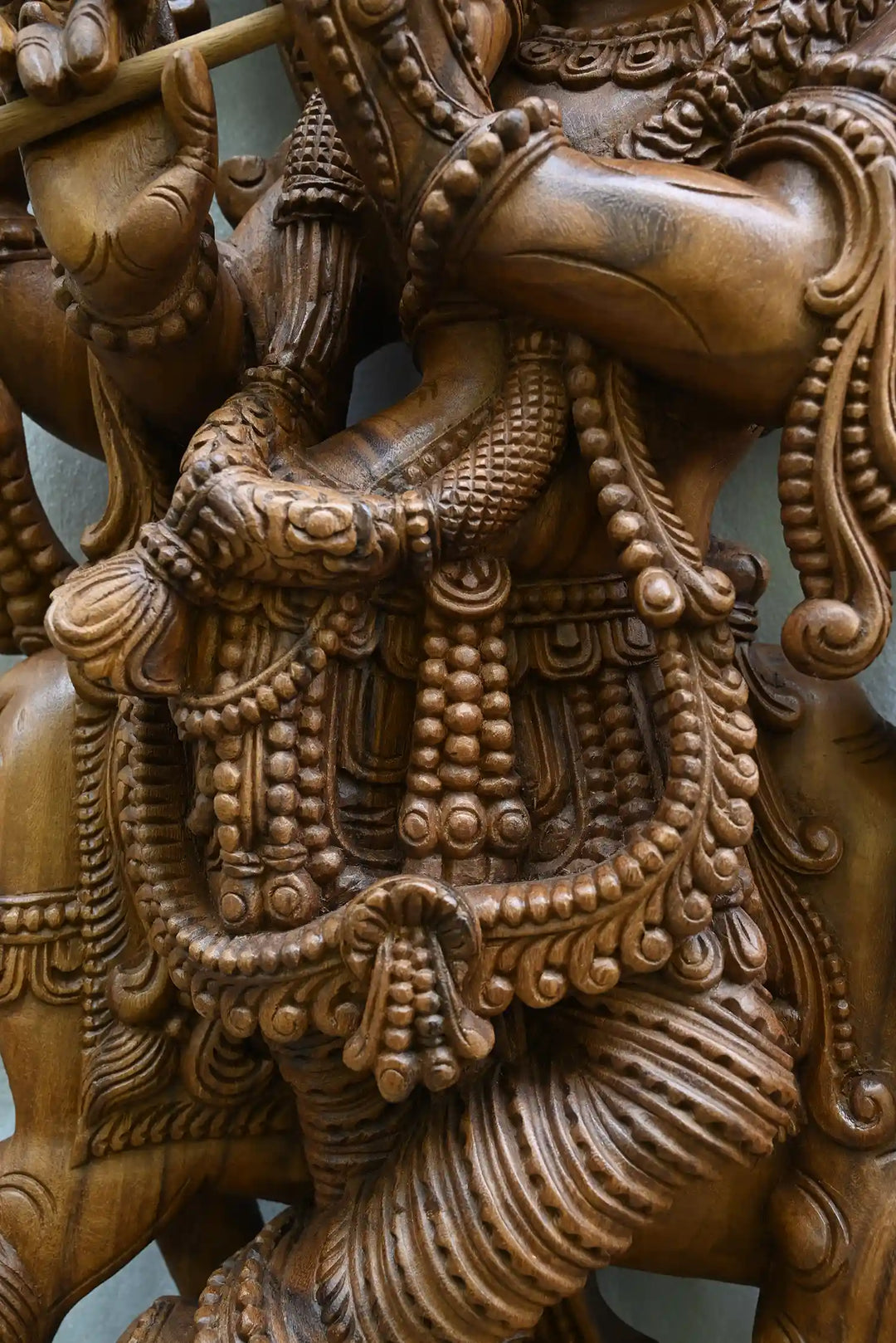 4 Ft Statue of wooden lord  krishna with cow