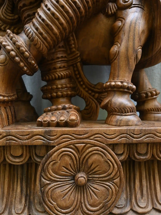 4 Ft Statue of wooden lord  krishna with cow