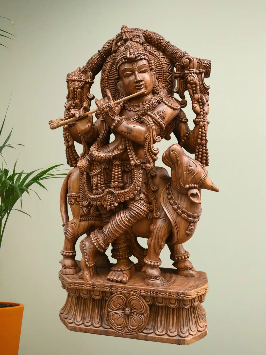 Wooden Lord Krishna statue