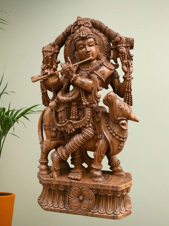 Wooden Lord Krishna statue