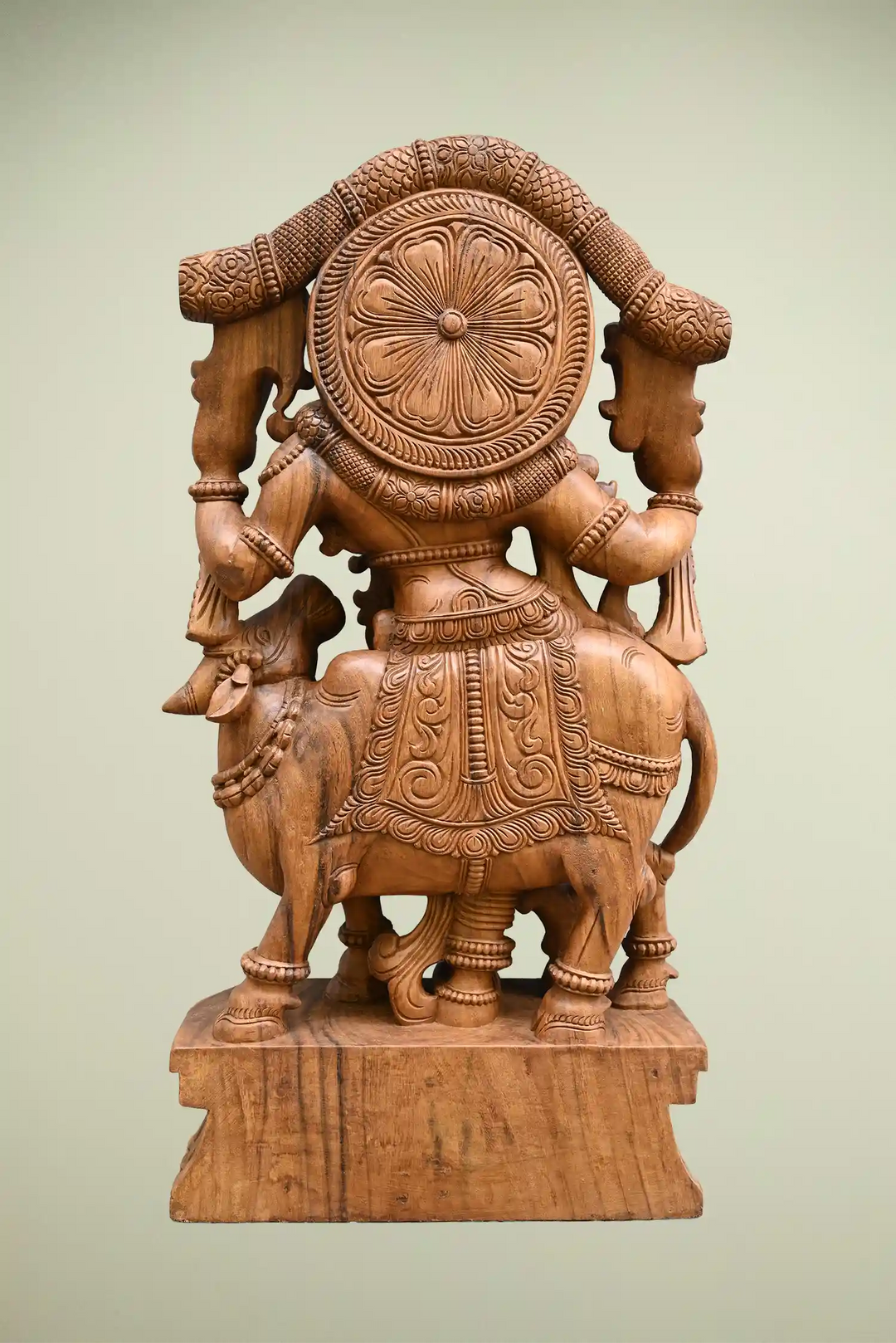 4 Ft Statue of wooden lord  krishna with cow