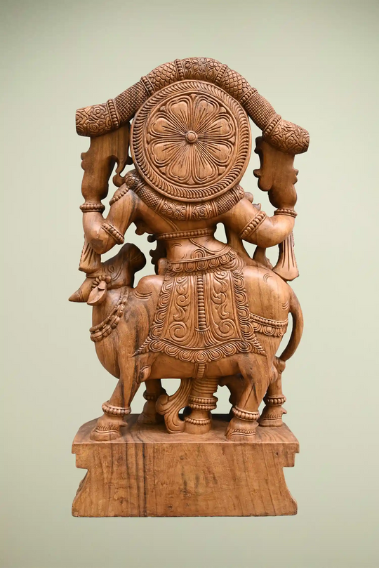 4 Ft Statue of wooden lord  krishna with cow
