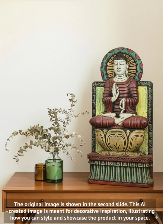 Wooden Seated Buddha in Padmasana on Lotus-24"