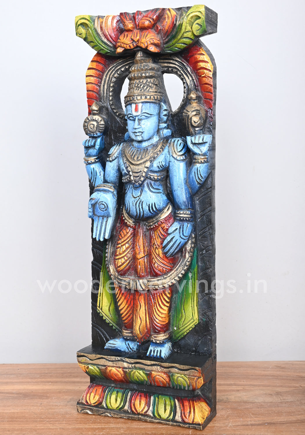 Maha Vishnu Blue Wooden Wall Decor, 18"