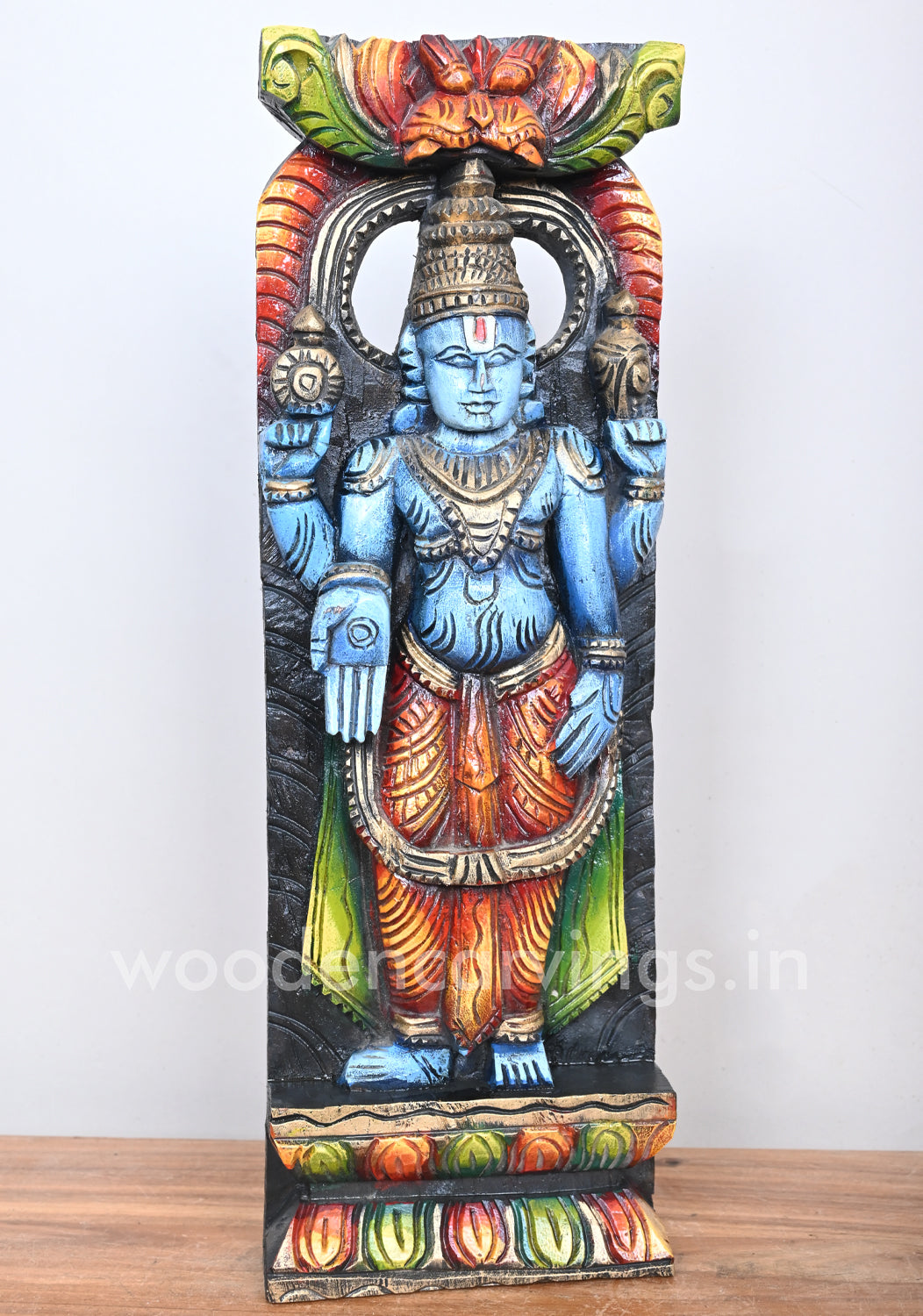Maha Vishnu Blue Wooden Wall Decor, 18"