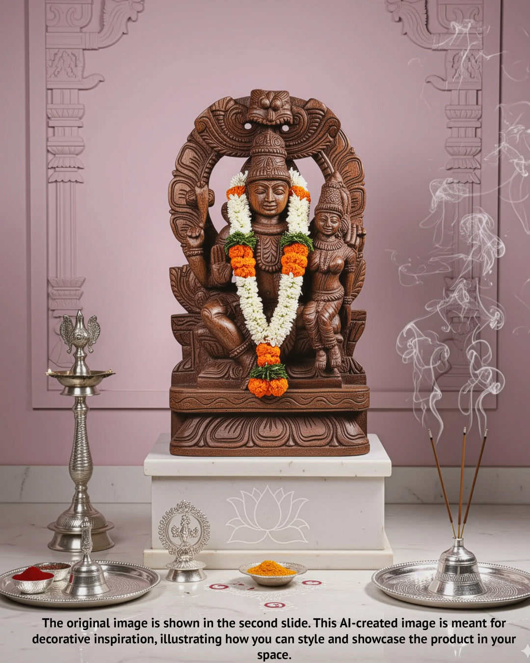 Wooden Lord Mahadev & Goddess Parvathi Kirthimukh Sculpture 18"