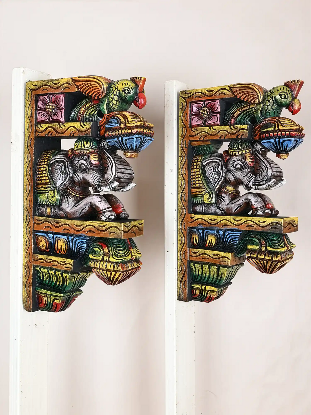 15"Multicolored Pair Of Elephant Bracket