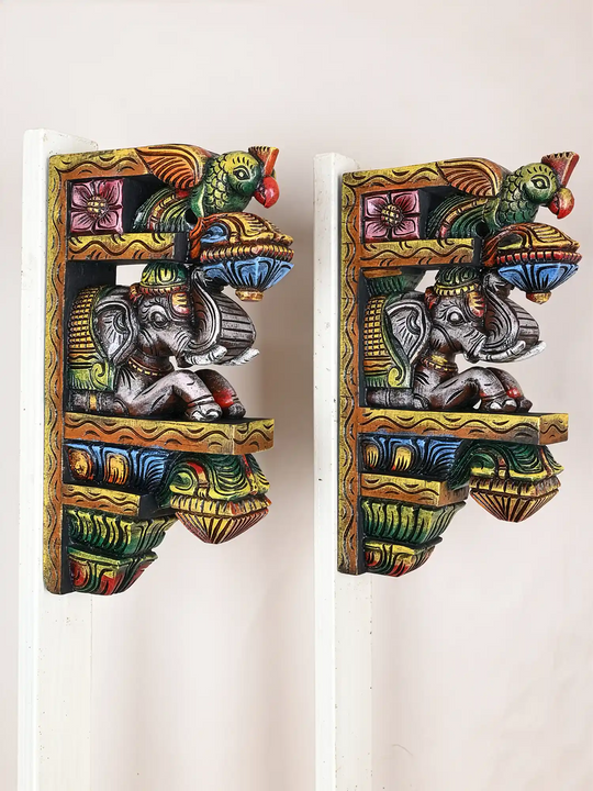 15"Multicolored Pair Of Elephant Bracket