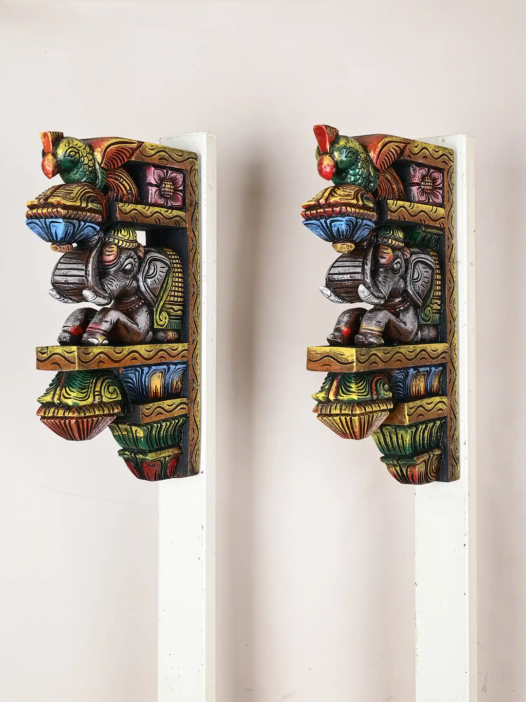 15"Multicolored Pair Of Elephant Bracket